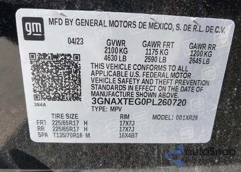 2023 Chevrolet Equinox Awd 2Fl from USA, damaged, VIN 3GNAXTEG0PL260720